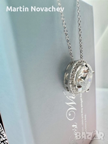 Сребърно колие с мойсанит (Диамант) 5 карата, снимка 6 - Колиета, медальони, синджири - 52253406