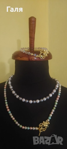 Часовник-бижу с перли и бижута с перли и естествени камъни , снимка 3 - Дамски - 51429222