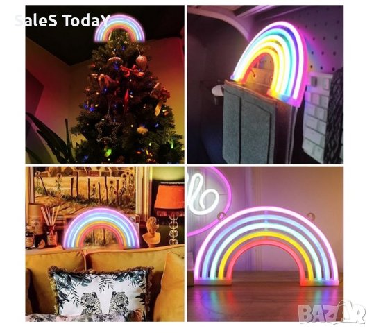 Светеща табела, LED лампа за стена, неонова светлина, Дъга, USB, 30x18cm, снимка 3 - Лед осветление - 42625945