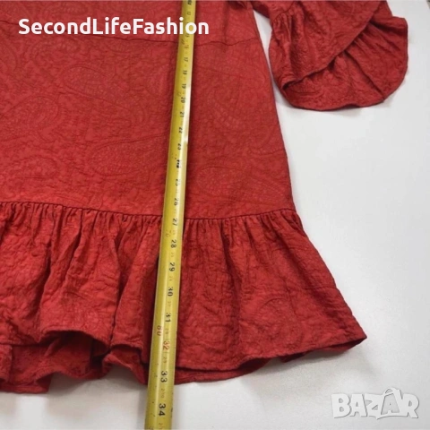 Мини рокля Maje Rahima от червен сатен и жакард с волани размер 2 S, снимка 5 - Рокли - 53221716