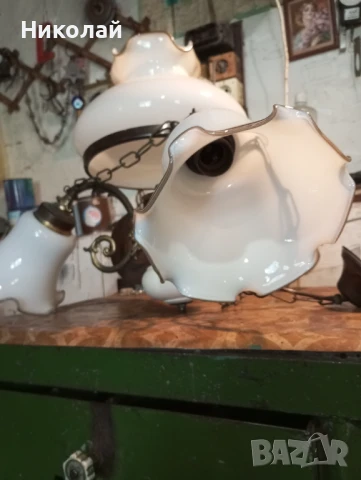 Старинен бронзов полилей с оригинални стъкла, снимка 5 - Антикварни и старинни предмети - 50503908