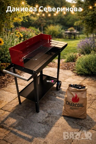 Градинско барбекю на колела, емайлирана стомана, 4 степени + Подарък 3 прибора