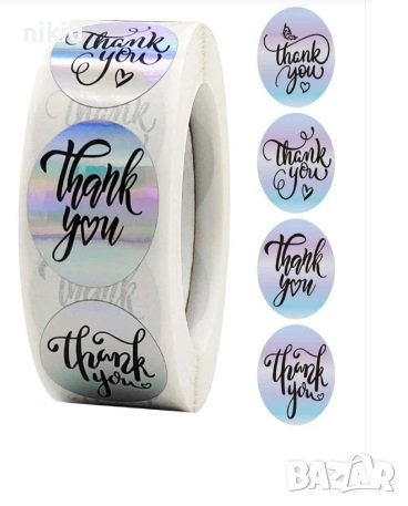100 бр Thank You холограмни малки самозалепващи лепенки стикери за ръчна изработка за подарък, снимка 2 - Други - 32525241