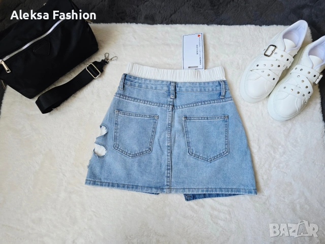 Дамска къса дънкова пола атрактивен модел , снимка 4 - Поли - 50073704