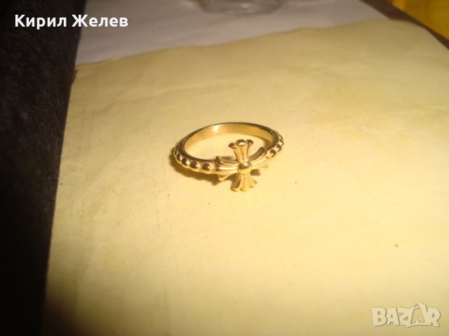КРЪСТООБРАЗЕН СТОМАНЕН НЕРЪЖДАЕМ ПОЗЛАТЕН АРТ МОДЕН ПРЪСТЕН 9058, снимка 4 - Пръстени - 34529642