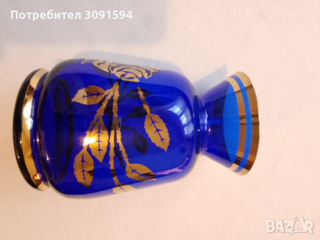 Синя и златна кристална стъклена ваза Бохемия, снимка 3 - Други ценни предмети - 41147891