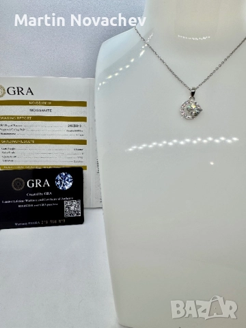 Сребърно колие с мойсанит (Диамант) 1 карат, снимка 4 - Колиета, медальони, синджири - 52371028