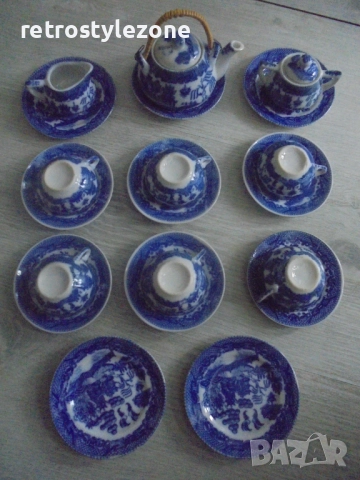 № 8299 Стар малък порцеланов сервиз – миниатюрен синьо-бял комплект , снимка 4 - Други ценни предмети - 51955090
