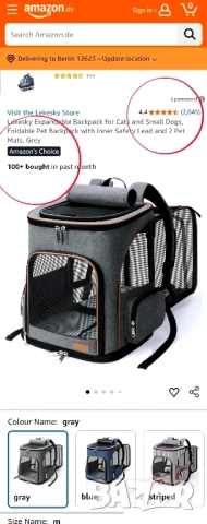 Разширяема транспортна раница за домашни любимци Lekesky (Сива), снимка 2 - За котки - 52486248