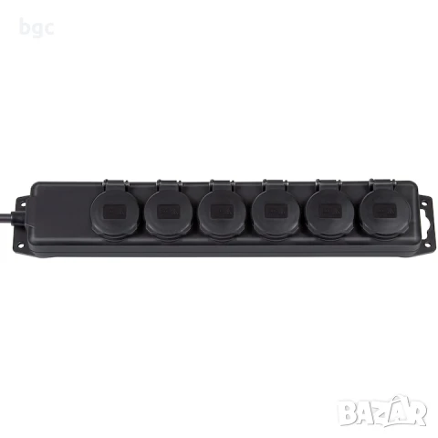 НОВ Разклонител Brennenstuhl, 6 гнезда, IP44, 2 м, Черен - 24 месеца гаранция