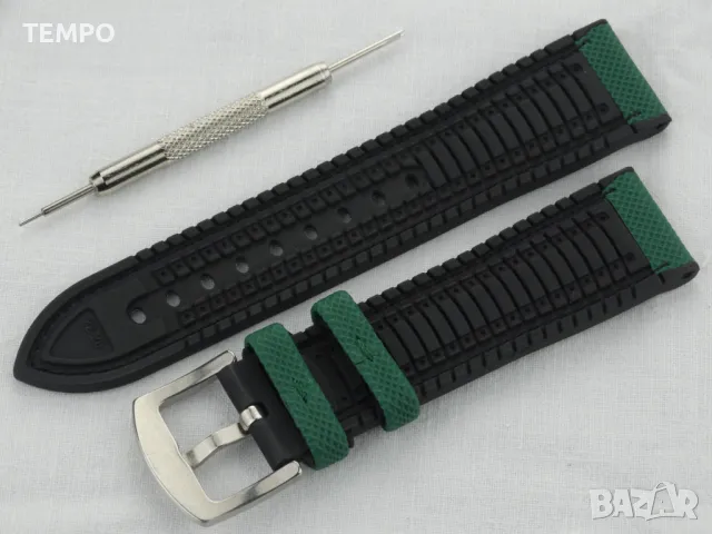 СИЛИКОНОВА КАИШКА ЗЕЛЕНА С БЯЛ ШЕВ- 20мм + ПОДАРЪК, снимка 5 - Каишки за часовници - 48451551