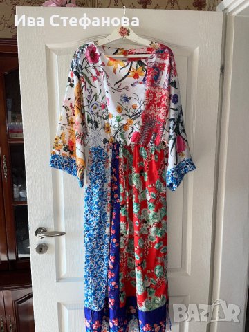 Дълга нова памук памучна елегантна ежедневна рокля тип кимоно широк ръкав флорален принт цветя , снимка 11 - Рокли - 41659723