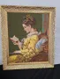 Старинен гоблен Момичето с книгата 59/49 с рамка, снимка 2