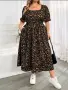 SHEIN 8XL Елегантна ежедневна бохо рокля голям размер с леопардов принт и къс ръкав , снимка 1