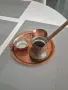 Продавам комплект от медни джезве, чаша, свещник, поднос, снимка 3