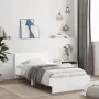 vidaXL Рамка за легло с табла, бяла, 100x200 см, инженерно дърво, снимка 2