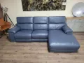 Син кожен ъглов диван Laurence с електрически релакс механизъм, снимка 2