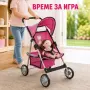 Детска количка за кукли с подвижен сенник, колани и кош за аксесоари, снимка 4