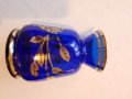Синя и златна кристална стъклена ваза Бохемия, снимка 3