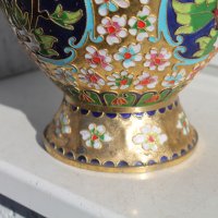 Стара китайска ваза - бронз с емайл , снимка 4 - Вази - 35750323