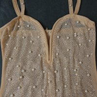 S/M дамска официална къса рокля покрита с перли, снимка 1 - Рокли - 44298945