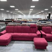 Червен диван от плат с лежанка ф-я сън,фотьойл, табуретка "ZE-EM09003", снимка 1 - Дивани и мека мебел - 39971489