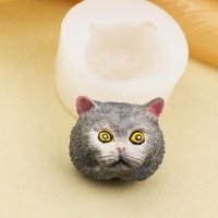 3D Голяма глава черна котка коте силиконов молд форма калъп за фондан шоколад гипс сапун украса, снимка 2 - Форми - 29312199