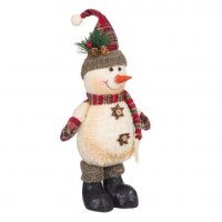 Коледна декоративна фигура, Снежен човек с Екрю костюм, Карирана шапка, Automat, 40см , снимка 2 - Декорация за дома - 34778526