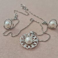 Комплект от естествени перли и сребро , снимка 1 - Бижутерийни комплекти - 35809328