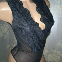 Zara S- Черно секси боди от дантела и тюл , снимка 4 - Бельо - 44834309
