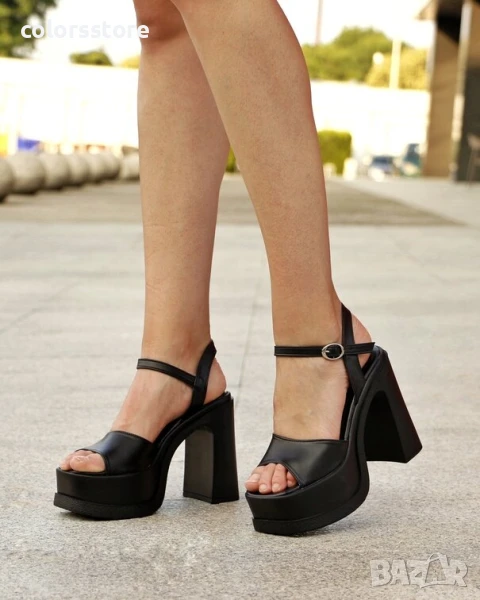 Сандали на ток - черна кожа - GVS10

, снимка 1