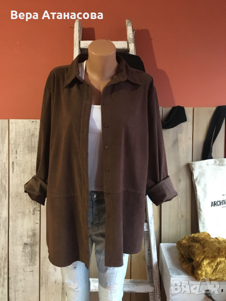 👜🧥🤎 Връхна риза с велурен ефект🥾, снимка 1