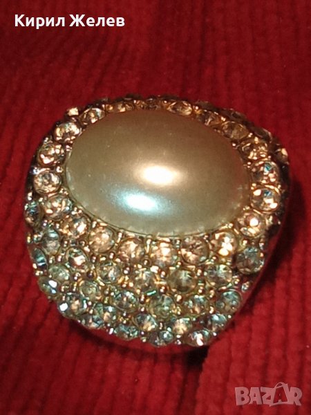 ПРЕКРАСЕН ПОСРЕБРЕН МОДЕН КРИСТАЛЕН ПЕРЛЕН ТИП АРТ ПРЪСТЕН ВИНТИДЖ МАСИВЕН 21438, снимка 1