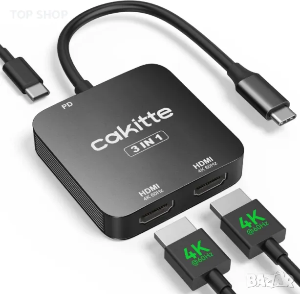 USB C към двоен HDMI адаптер 4K@120Hz/60Hz, снимка 1