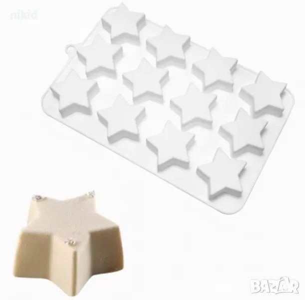 12 едри звезди звезда силиконов молд форма фондан шоколад гипс декор бонбони, снимка 1