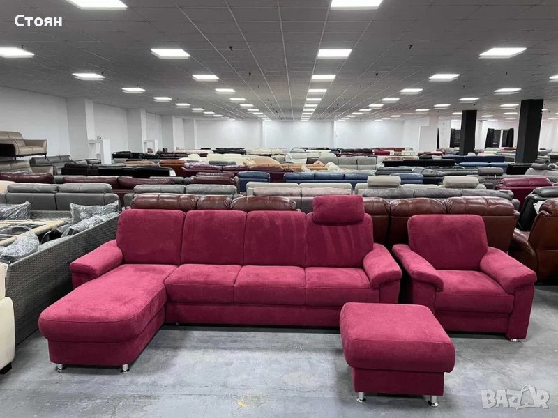 ПРОМОЦИЯ!!!Червен диван от плат с лежанка ф-я сън,фотьойл, табуретка "ZE-EM09003", снимка 1