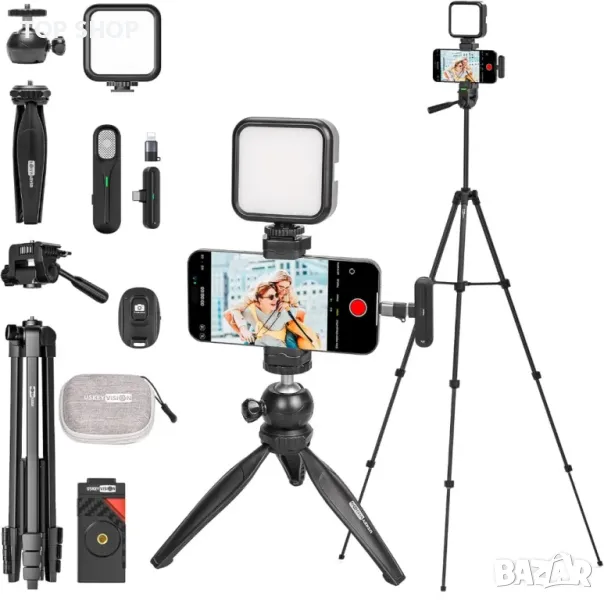 USKEYVISION комплект за Vlogging, безжичен петличен микрофон, 150 см, снимка 1
