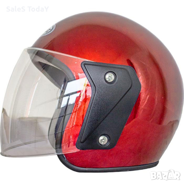 Каска за мотор с визьор, червена, универсален размер, снимка 1