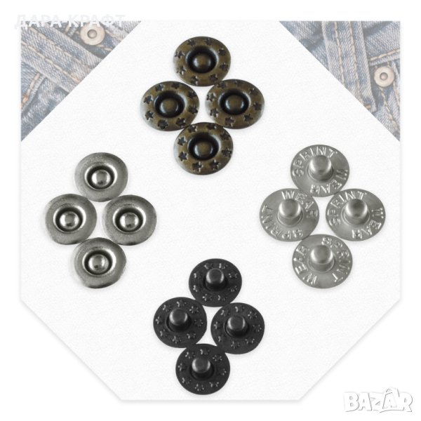 Рапиди за дънки /затяжка/ - 9,5мм - Неръжда - 10бр, снимка 1