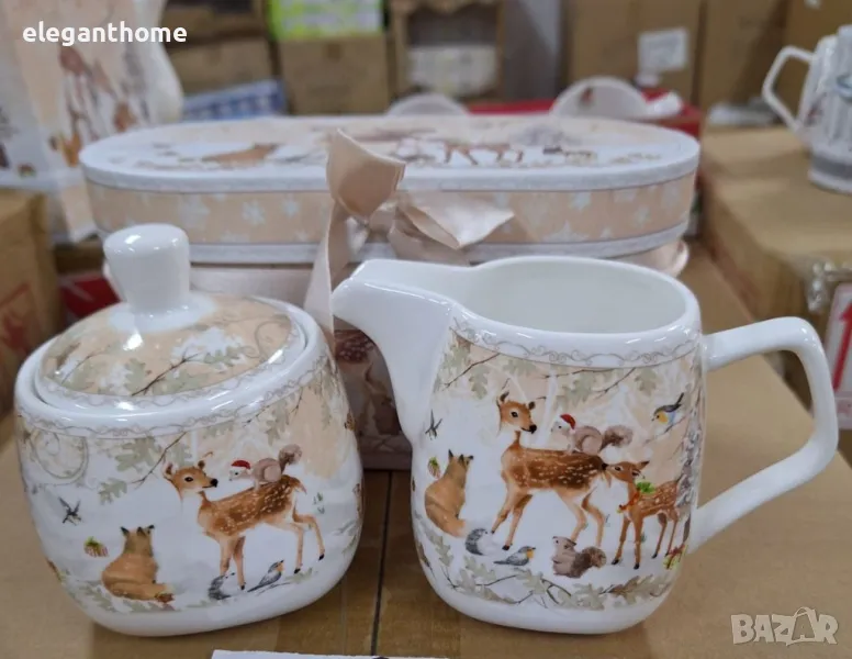 Порцеланов комплект - захарница и каничка, снимка 1