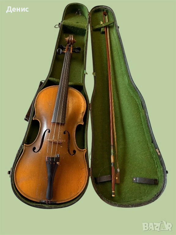 Стара акустична цигулка 4/4 с калъф и лък | винтидж инструмент, снимка 1