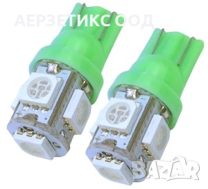 КРУШКА T10 W5W 12V 5LED ЗЕЛЕНА, снимка 1