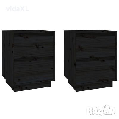vidaXL Нощни шкафчета, 2 бр, черни, 40x35x50 см, борово дърво масив(SKU:813324, снимка 1