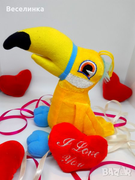 Плюшена играчка папагал със сърце подарък за Свети Валентин, снимка 1