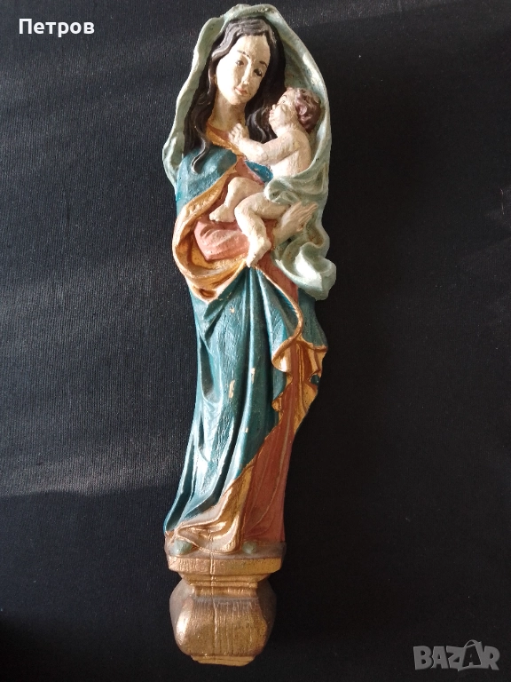 Богородица с младенеца дърворезба 40/11 см, снимка 1