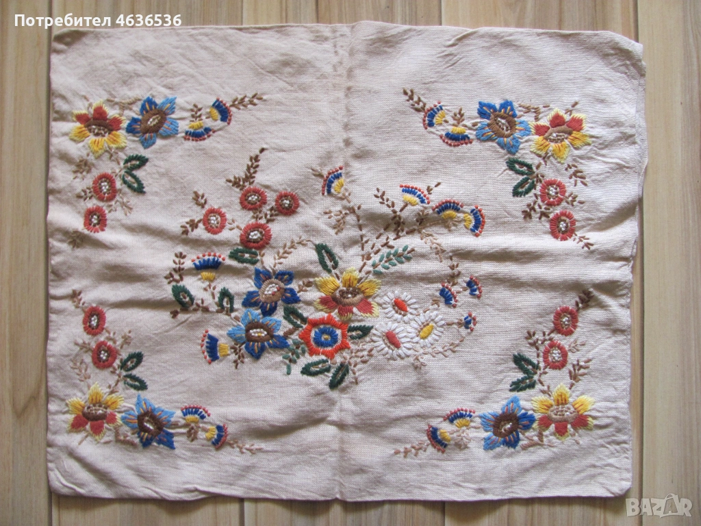 Винтидж ленена възглавница -ръчна бродерия, 58х45см., снимка 1