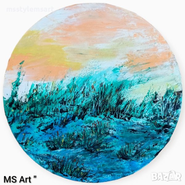 Под жаркото небе " Кръгла маслена картина , снимка 1