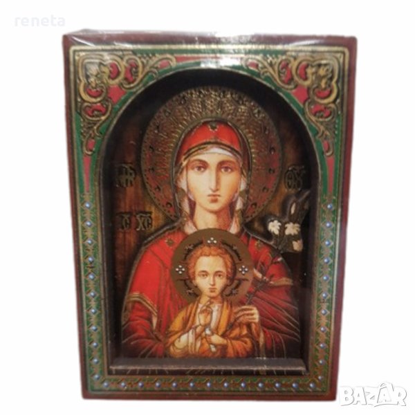 Магнитна фигурка Ahelos, Икона Богородица, Дървена, 4х3 см, снимка 1