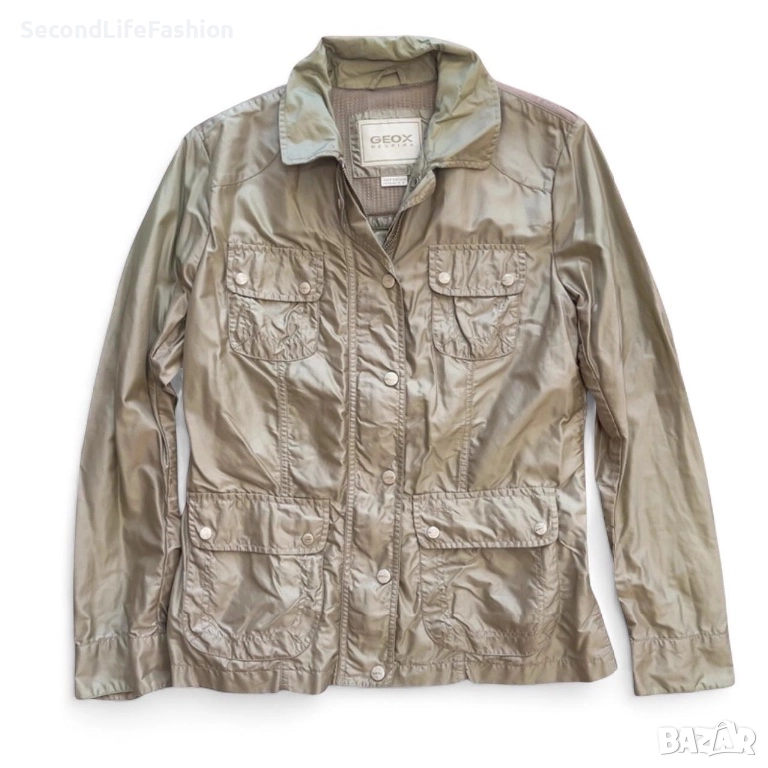 Яке Geox Respira, ветроустойчиво резидав цвят с цип и копчета, дамско, размер M, снимка 1