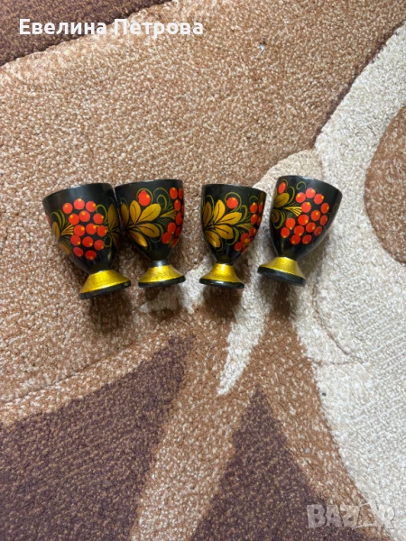 Дървени рисувани чаши/поставки за яйца Хохлома, снимка 1